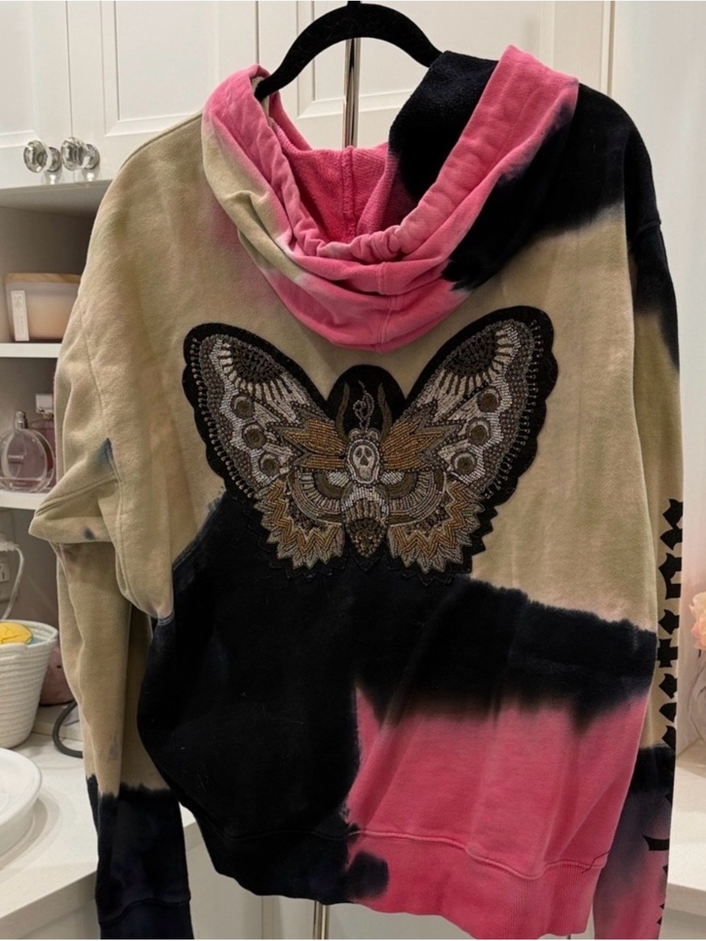 Zadig & Voltaire Pink, Black & Cream Tie-Dye Butterfly Hoodie Sweater